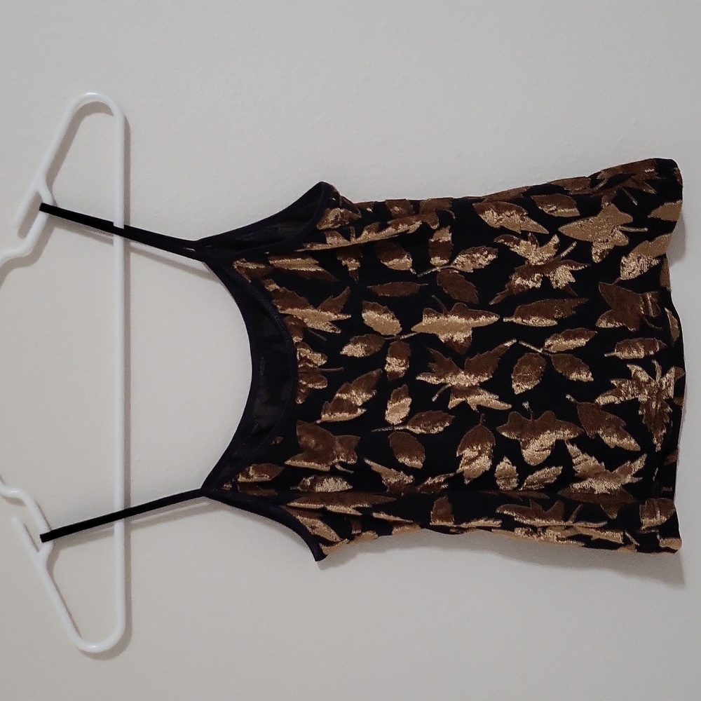 Vintage Parisa With Velvet Like Leaf Pattern Cami